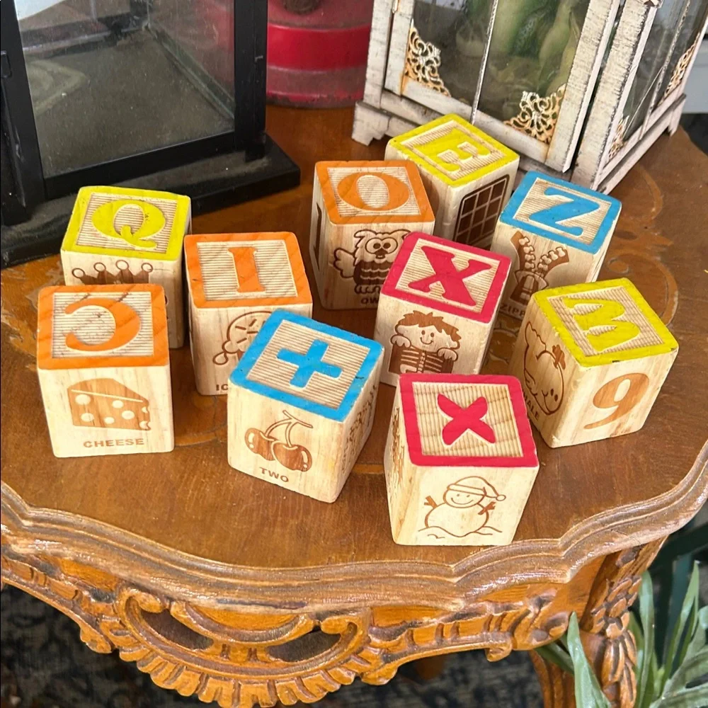 Vintage Wooden Alphabet Building Blocks